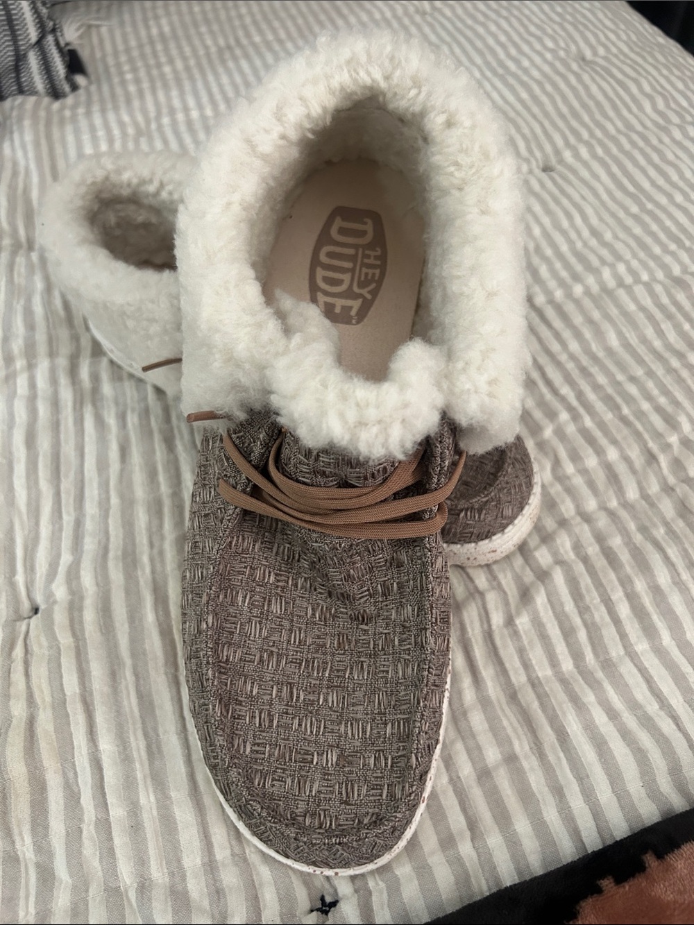 Hey Dude Taupe Knit Sherpa-Lined Casual moccasins